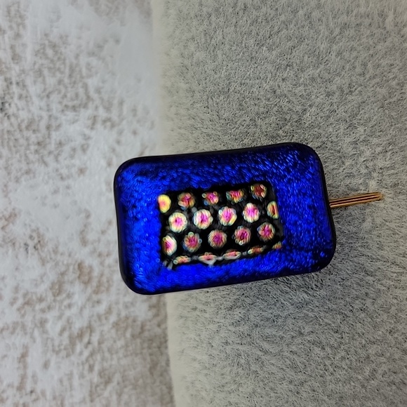 Hand Crafted Dichroic Gemoetric Blue Red Purple Gold Stick lapPin 1/2" x 3" #2 - Picture 3 of 11